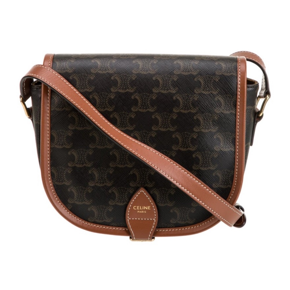 Celine Brown and Tan Small Triomphe Folco Crossbody Bag